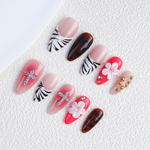 Venta al por mayor 10 piezas 100% hecho a mano acrílico prensa <span class=keywords><strong>en</strong></span> las <span class=keywords><strong>uñas</strong></span> nuevo diseño 3D flor pintada a mano 10 piezas <span class=keywords><strong>uñas</strong></span> artificiales - Product Image 4