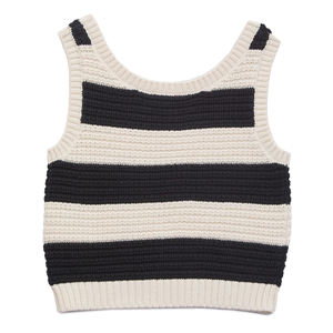Suéter de verano personalizado sin mangas 100% algodón para niñas, <span class=keywords><strong>chaleco</strong></span> tejido a rayas en blanco y negro, suministro directo de fábrica - Product Image 2