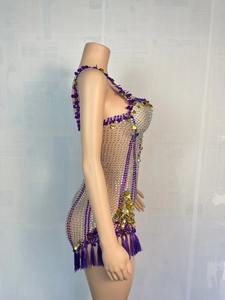 Combinaison de scène Novance sexy avec strass, paillettes et franges, pour chanteuse, danseuse, grande taille, fête, une pièce - Product Image 4