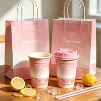 Gobelets à café en papier jetables à double paroi, écologiques et compostables, avec revêtement PE, personnalisables avec logo, rose et blanc, avec couvercles, vente en gros