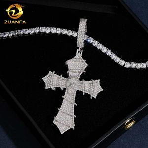 Bijoux Hip Hop en Moissanite, Pendentif Croix de Luxe en Moissanite, Argent 925, Pendentif Hip Hop en Moissanite, Testeur de Diamant - Product Image 3