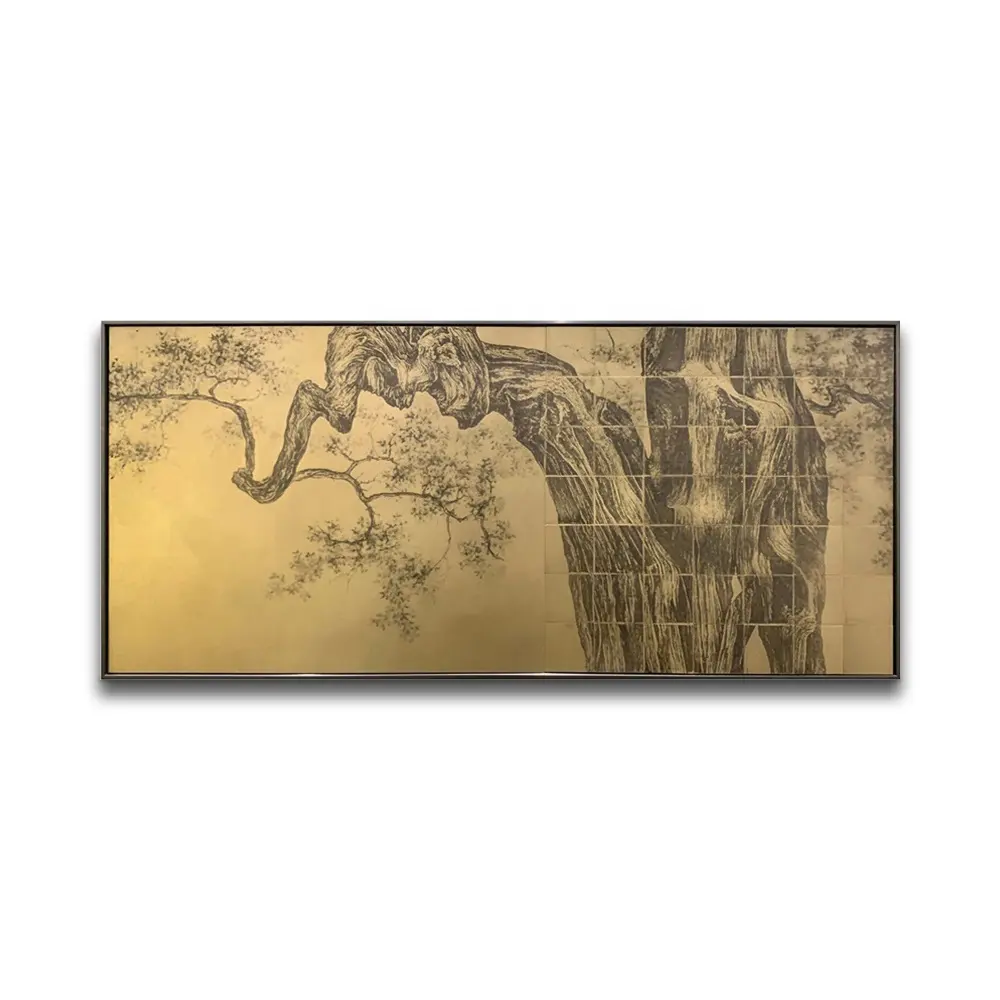 Chinese Style Brass Copperplate Etching Handcrafted Metal Wall Art for Restaurant