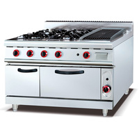 Fourneau de cuisson multifonctionnel commercial autonome à 4 brûleurs au gaz naturel/propane, avec gril et plaque de cuisson, en acier inoxydable, 27000W