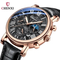 CHENXI-Montre Automatique de Luxe en Cuir Véritable Étanche pour Homme, Montres à Quartz Or de Sport Décontracté, Chronographe