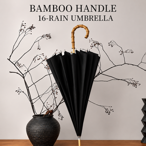 Waterproof 280T Fabric Business Strong 16 Ribs <b>Windproof</b> 65mph Automatic Open Bamboo Handle Custom Logo Design Straight <b>Umbrella</b> - Product Image 1