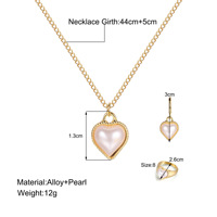 Ensemble Bijoux Femme Collier Pendentif Cœur Perle Design Simple Bague Boucles d'Oreilles Collier Dames Françaises Mode 3 Pièces Accessoires
