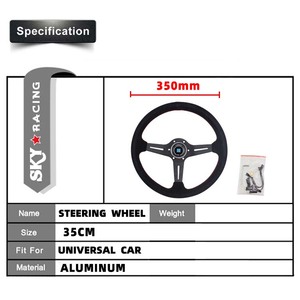 Volante Deportivo de Carreras de Aluminio y Cuero Suede Negro de 350 mm y 14 Pulgadas con Diseño Cóncavo de 3 Radios y Botón de Claxon para <span class=keywords><strong>Abarth</strong></span> <span class=keywords><strong>124</strong></span> <span class=keywords><strong>Spider</strong></span> - Product Image 5