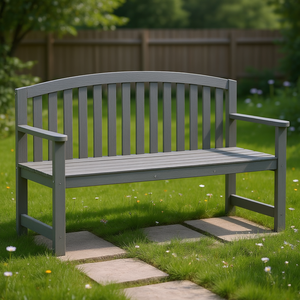 Banco de patio moderno de madera para 2 personas con respaldo y reposabrazos para jardín o uso en exteriores - Product Image 2