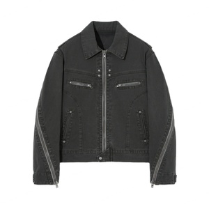 Veste en jean délavé pour homme avec fermeture éclair, style décontracté, personnalisable avec logo, vente en gros - Product Image 1