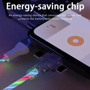 3 In 1 Glow USB Data Charge Cable With A Male To Micro Type C Type-c USB-C Light Up Glowing Flowing Fast Charging Cord Charger