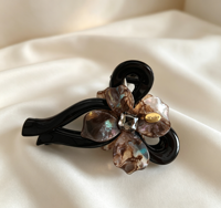 Pince à cheveux rétro marron scintillante à motif floral, barrette à cheveux décorée de cristaux étincelants, accessoires de coiffure en acrylique tendance pour femmes
