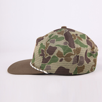 Casquette de baseball vintage 5 panneaux en maille intégrale avec logo personnalisé, motif camouflage, respirante, pour activités de plein air, chasse et sport, à visière plate et fermeture snapback