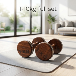 Haltère en bois <span class=keywords><strong>de</strong></span> noyer <span class=keywords><strong>de</strong></span> qualité supérieure, gamme <span class=keywords><strong>de</strong></span> poids 1-10 kg, poignée confortable, portable, écologique, pour la musculation à domicile - Product Image 1