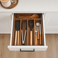 Plateau de rangement en bois d'acacia pour tiroir, 5 compartiments, support à ustensiles, boîte de rangement pour couverts et couteaux pour armoire de cuisine