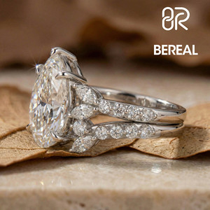 Bague de fiançailles en diamant cultivé en laboratoire certifié IGI CVD VVS, personnalisée en argent 925, diamant HPHT de forme poire, ensemble de bagues de mariage pour couple - Product Image 2