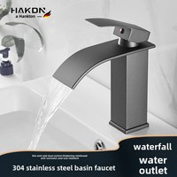 Nouveau style Robinet cascade en acier inoxydable 304, contrôle eau chaude/froide, monotrou, gris anthracite, mitigeur de lavabo de salle de bain à poignée unique