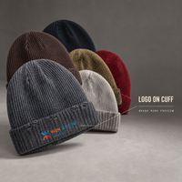 Bonnet d'hiver en tricot côtelé avec revers replié, plusieurs coloris, personnalisation du logo pour la vente en gros et en détail