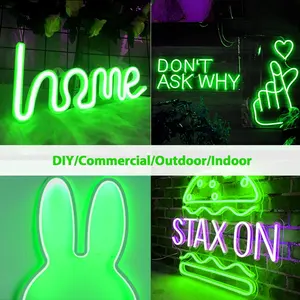 Green LED Neon Flex Strip Light 16.4ft Neon Rope Lights Outdoor/Indoor Cuttable LED Strip Lights For Bedroom Shops Hotel