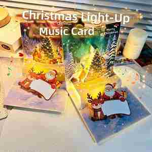 Lumières musicales de Noël haut de gamme, carte de vœux 3D pop-up en papier, style européen-américain, avec message de bénédiction et de chanson sur le thème de l'arbre - Product Image 3