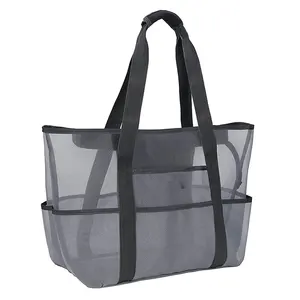 Large capacity 38L 8 pockets net bag beach large capacity net shopping bag polyester net bag