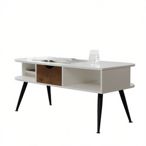 Tavolino da Caffè Moderno con Vano Portaoggetti, Piano in Laminato Bianco, Gambe in Metallo, Design Mid-Century, Arredamento per Soggiorno - Product Image 1