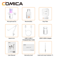 Microphone de jeu sans fil COMICA EJoy Uni Pro(A) blanc USB-C en métal cardioïde avec éclairage RGB et latence <20ms pour le streaming