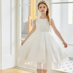 embroidery beaded sleeveless luxury white princess baby girl dress party for wedding lace tulle flower girl dress