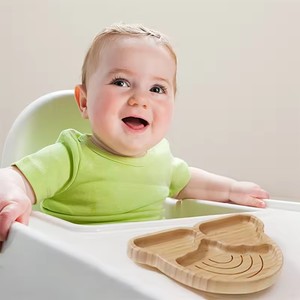 Baby <strong>Wooden</strong> Tableware Set Could Bamboo <strong>Wooden</strong> <strong>Plate</strong> Bowl Silicone Suction <strong>Wooden</strong> Handle Fork Spoon for Children Feeding Supplies - Product Image 5