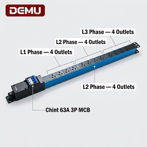PDU Industri 1U 3 Fasa Soket GB Cina 16A 12 Jalur 380 Volt 63 Amp 41 Kilowatt CE - Product Image 1