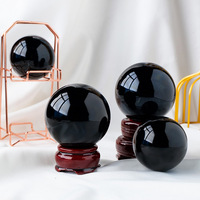 Vente en gros de boules de cristal de quartz noir polies, sphères d'obsidienne gravées, décoration d'intérieur