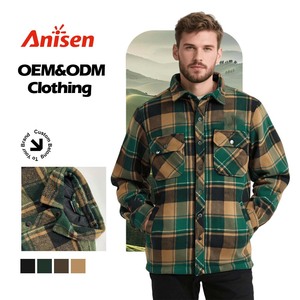Người đàn ông của giản dị flannel bông lót Áo khoác nút-kẻ sọc kiểm tra quá khổ túi phía trước Trọng lượng nhẹ ấm polyester bông mùa đông - Product Image 1