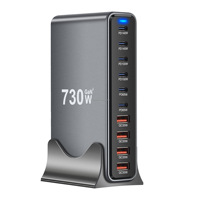 Adaptateur de chargeur de bureau multi-ports 730W 10 ports USB GaN à charge rapide 140W pour ordinateur portable et tablette