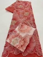 Tissu en dentelle brodé de fleurs 3D jaunes de luxe avec appliques, perles et sequins de haute qualité, léger et biologique, idéal pour la couture de créateurs