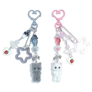 Wholesale Customized Cute Pink Keychain Fuzzy <b>Cat</b> Keychain Aesthetic Keyring Stylish Keychains Accessories - Product Image 1