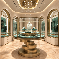 Vitrine murale arquée personnalisée pour bijoux avec éclairage LED et cadre en métal doré