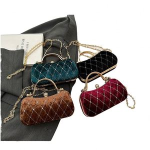 Bolso de Mano Elegante de Poliéster para Mujer, Estilo Mondaine Brillante con Cadena, Bolso Cuadrado Pequeño - Product Image 1