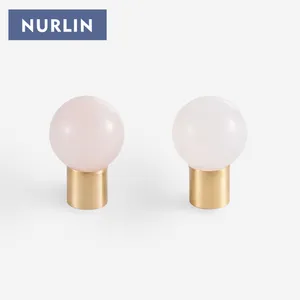 NURLIN Solid Ball Shaped Natural Pink Rock Crystal Quartz Stone Brass Furniture Drawer Wardrobe Door Knob Cabinet Handles