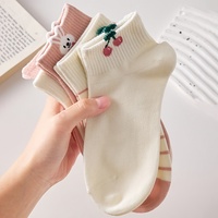 Chaussettes courtes en coton pour femmes, motif cerise, fraise et lapin, roses, mignonnes, décontractées et respirantes