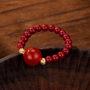 Chinese Style <b>Red</b> Agate Elastic <b>Bracelet</b> With Large Bead Unisex Everyday Wear Jewelry - Product Image 1