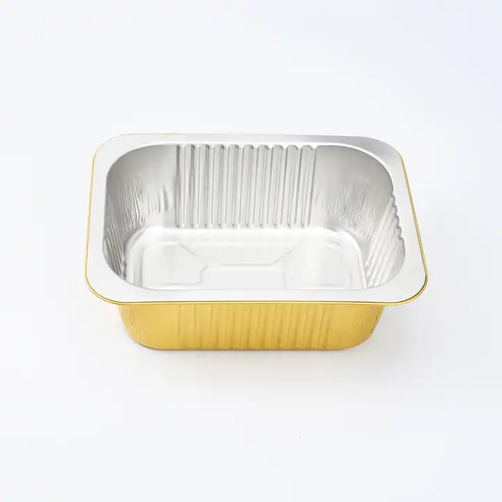 Smooth Wall Gold Disposable Tin Foil Packaging Tray Fast Food
