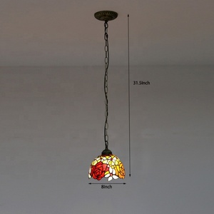 LongHuiJing Tiffany Style Stained Glass Lampshade Ceiling <b>Lights</b> <b>Rose</b> Pendant Fixture for Home Decoration - Product Image 3