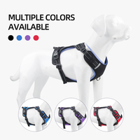 Harnais Réfléchissant Réglable pour Chien en Oxford Anti-Traction pour Grands Chiens Noirs avec Libération Rapide et Porte-Cartes