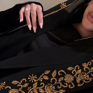 Abaya Islamica Modesta a Maniche Lunghe, Stile Kimono di Lusso con Perline, Veste Musulmana Traspirante Ricamata, Abaya Aperta Dubai - Product Image 4