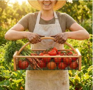 Custom Large Beech Wood Garden Hod for Harvesting Mesh Harvest Basket with Handle Wire Picking Basket <strong>Vegetables</strong> Fruits Flowers - Product Image 2