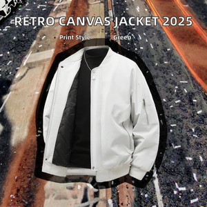 Chaqueta de Lona de Marca Americana, Estilo Retro para Parejas, Color Sólido, Cierre de Cremallera, Informal, Otoñal, Ecológica - Product Image 2