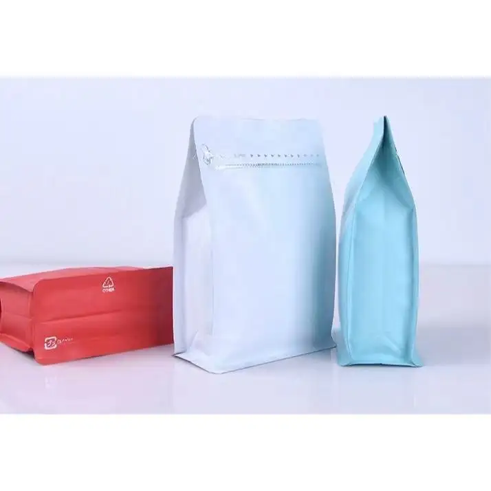 Sacos de embalagem com zíper holográfico para alimentos, sacos Mylar de grãos de café e chá com válvula de ar, sacos de oito lados à prova de cheiro