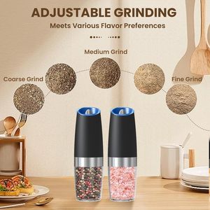 Electric Gravity Salt and Pepper Grinder Set <b>Spice</b> <b>Jar</b> Rechargeable Black Pepper Mill Grinder With Blue Light and Stand - Product Image 2