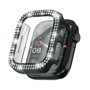 Mode 2025 paillettes Double diamant PC + boîtier de montre en verre pour <span class=keywords><strong>Apple</strong></span> <span class=keywords><strong>Watch</strong></span> <span class=keywords><strong>série</strong></span> 10 9 8 7 <span class=keywords><strong>6</strong></span> 46mm 42mm femmes dame diamants étui - Product Image 1