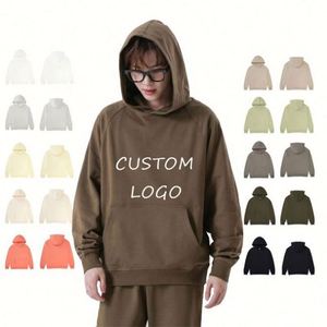 Teenagers Loose Plus Size Hoodie High Quality Customizable Logo Plush Blank Crewneck Solid Raglan Crew Neck Men's Hoodies - Product Image 1