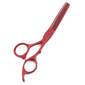 Tijeras rojas para adelgazar el cabello, 6 pulgadas, acero inoxidable, cabeza recta, mango corto, cromadas, para uso estético - Product Image 3